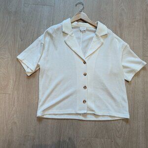 Le Lis Boutique Knit Button-Front Top white collar